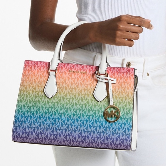 Michael Kors Sheila Medium Rainbow Signature Logo Satchel Bag Rainbow - Picture 4 of 10
